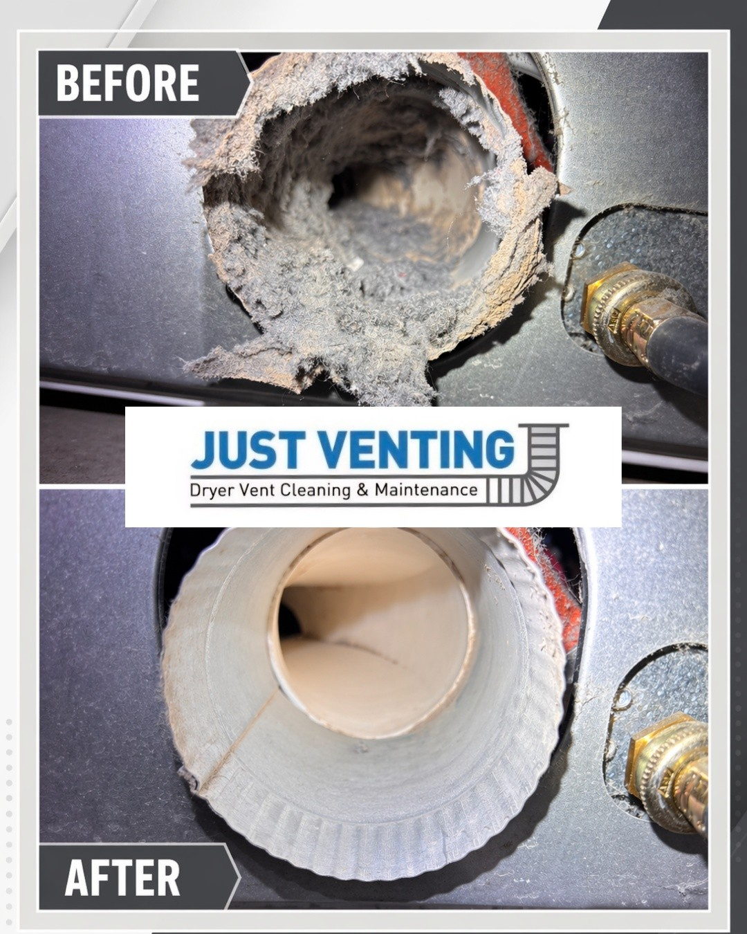 Before and after dryer vent cleaning — Just Venting LLC